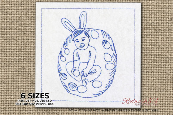 Baby Boy Wearing Bunny Ears Redwork Review