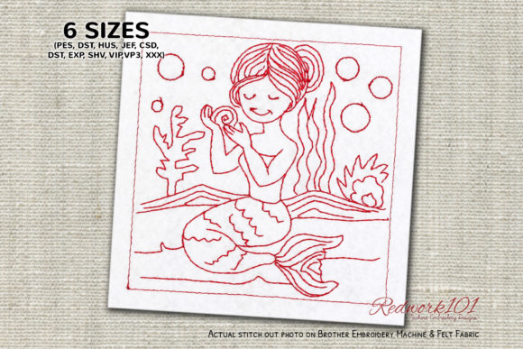 Review: Mermaid Girl Sitting on Sand Redwork