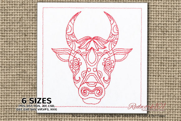 Reviewing Abstract Bull Head Taurus Symbol Redwork