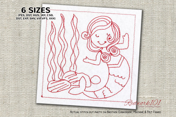 Reviewing Beautiful Mermaid Redwork for Boutique Sweatshirts