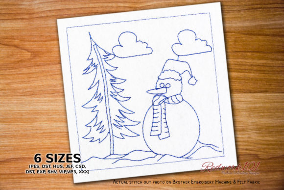 Snowman Wearing Santa Cap Redwork Review